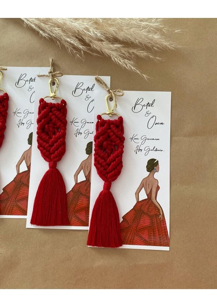 El Örmesi Makrome Anahtarlık Düğün Kına Söz Sünnet Nişan Için Hediyelik-10 Adet