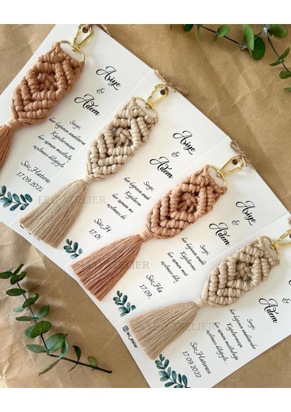 El Örmesi Makrome Anahtarlık Düğün Kına Söz Sünnet Nişan Için Hediyelik-10 Adet