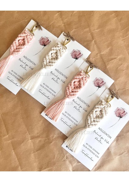 El Örmesi Makrome Anahtarlık Düğün Kına Söz Sünnet Nişan Için Hediyelik-10 Adet