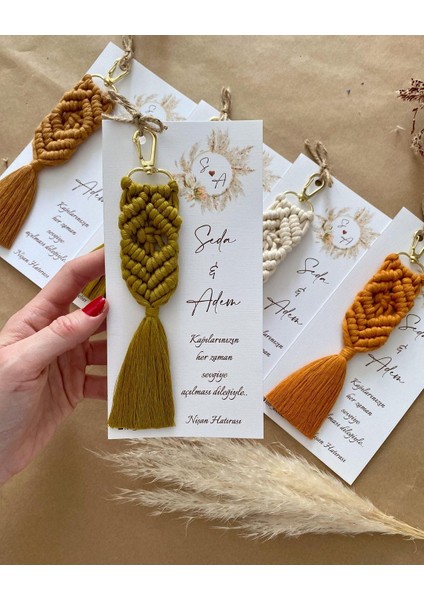 El Örmesi Makrome Anahtarlık Düğün Kına Söz Sünnet Nişan Için Hediyelik-10 Adet