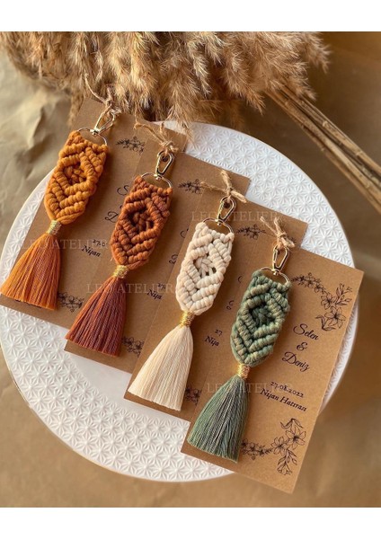 El Örmesi Makrome Anahtarlık Düğün Kına Söz Sünnet Nişan Için Hediyelik-10 Adet