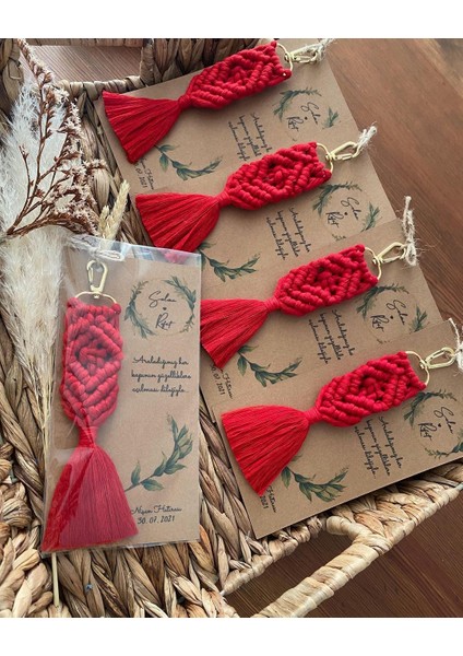 El Örmesi Makrome Anahtarlık Düğün Kına Söz Sünnet Nişan Için Hediyelik-10 Adet