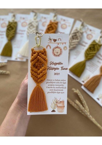 El Örmesi Makrome Anahtarlık Düğün Kına Söz Sünnet Nişan Için Hediyelik-10 Adet