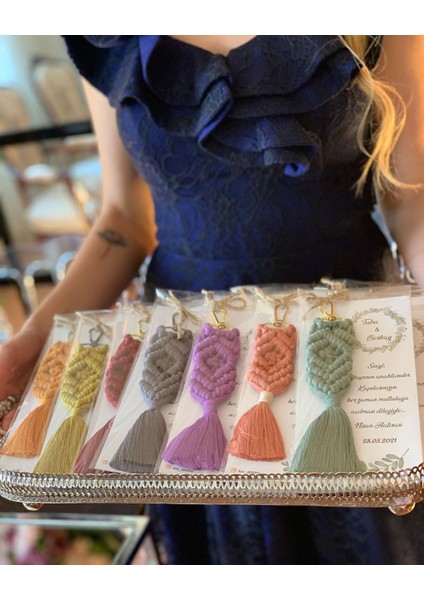 El Örmesi Makrome Anahtarlık Düğün Kına Söz Sünnet Nişan Için Hediyelik -50 Adet