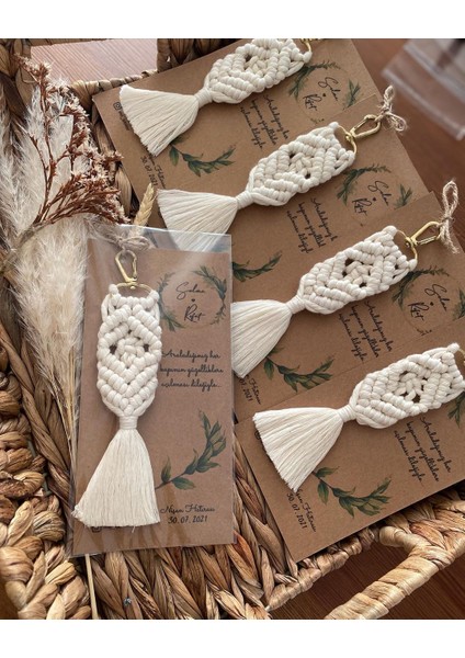 El Örmesi Makrome Anahtarlık Düğün Kına Söz Sünnet Nişan Için Hediyelik-10 Adet