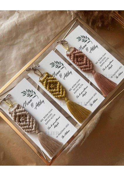 El Örmesi Makrome Anahtarlık Düğün Kına Söz Sünnet Nişan Için Hediyelik-10 Adet