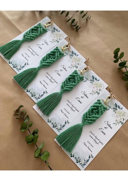 El Örmesi Makrome Anahtarlık Düğün Kına Söz Sünnet Nişan Için Hediyelik-10 Adet