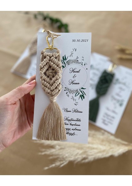 El Örmesi Makrome Anahtarlık Düğün Kına Söz Sünnet Nişan Için Hediyelik-10 Adet