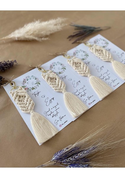 El Örmesi Makrome Anahtarlık Düğün Kına Söz Sünnet Nişan Için Hediyelik-10 Adet