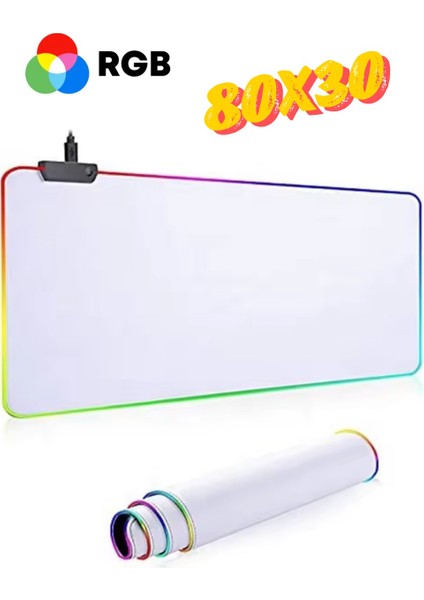 Rgb Beyaz Mousepad 80X30 cm 13 Farklı Renk Modu Su Geçirmez Oyuncu Gaming Xl Mausepad