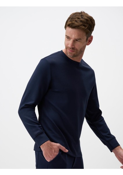 Lacivert Bisiklet Yaka Uzun Kollu Erkek Sweatshirt