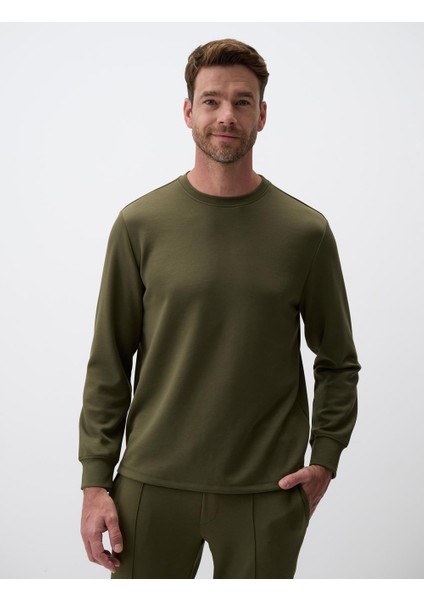 Haki Bisiklet Yaka Uzun Kollu Erkek Sweatshirt