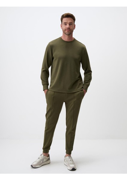 Haki Bisiklet Yaka Uzun Kollu Erkek Sweatshirt