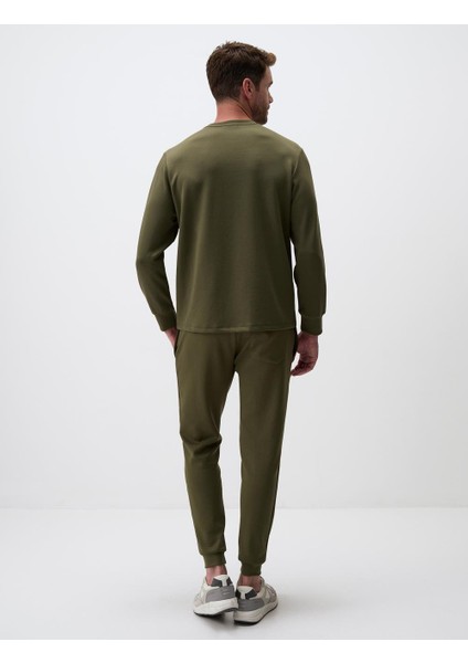 Haki Bisiklet Yaka Uzun Kollu Erkek Sweatshirt