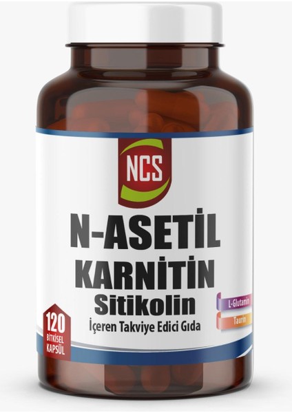 N-Asetil Karnitin Sitikolin L-Glutamin Taurin 120 Bitkisel Kapsül