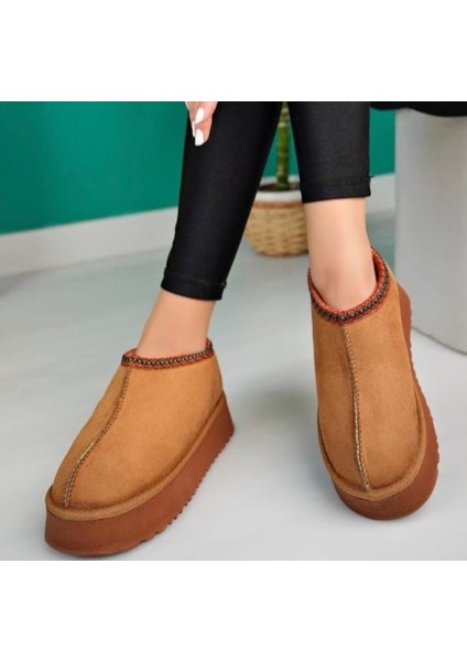 Içi Kürklü Bot Süet Taba Topuk Boyu 4 cm modelleri