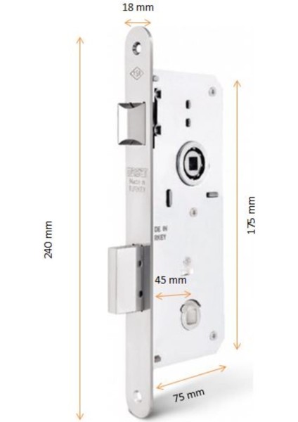 Extra Rulmanlı Wc Gömme Kilitleri Oval 18 mm Aynali 45 mm Gri