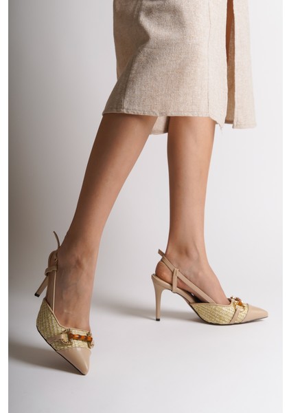 Tahta Tokalı Hasır Stiletto