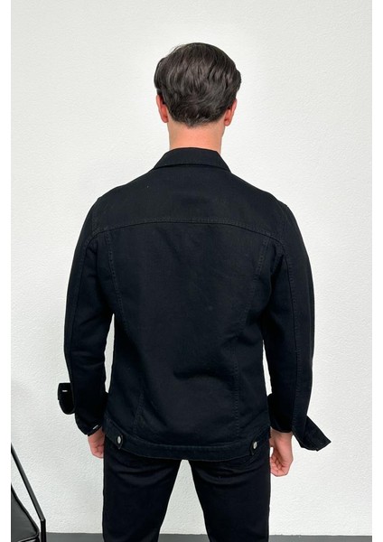 Erkek Siyah Jean Denim Standart Kalıp %100 Pamuk Cepli Düğmeli Kot Ceket HLTHE042101 indirimleri