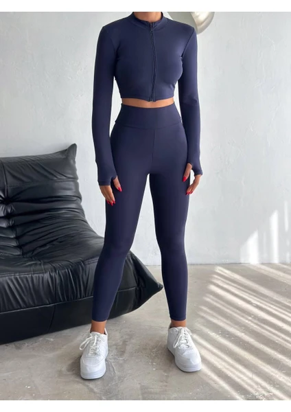 Suya U&S Wear Fermuar Detaylı Crop-Tayt Dalgıç Spor Takım