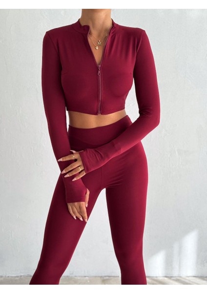 Suya U&S Wear Fermuar Detaylı Crop-Tayt Dalgıç Spor Takım