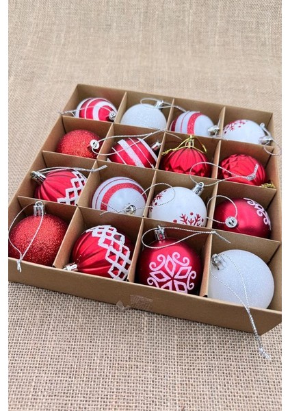 Yılbaşı Çam Ağacı Süsü Cici Top Özel Paketli Kar Desenli 6 Cm 16 Lı Kırmızı Beyaz fiyatları