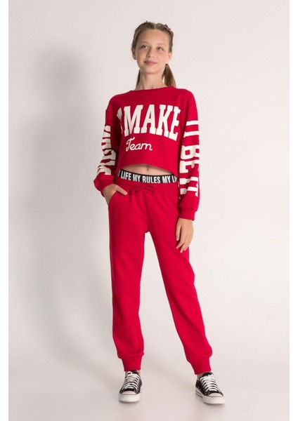 10-15 Yaş Kız Çocuk Crop Sweat ve Eşofman Altı 3'lü Takım