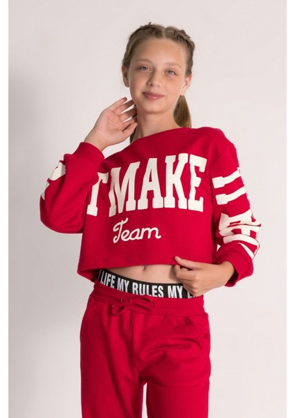 10-15 Yaş Kız Çocuk Crop Sweat ve Eşofman Altı 3'lü Takım