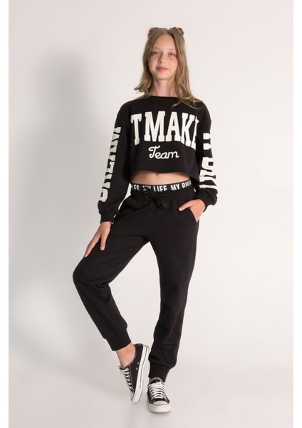 10-15 Yaş Kız Çocuk Crop Sweat ve Eşofman Altı 3'lü Takım