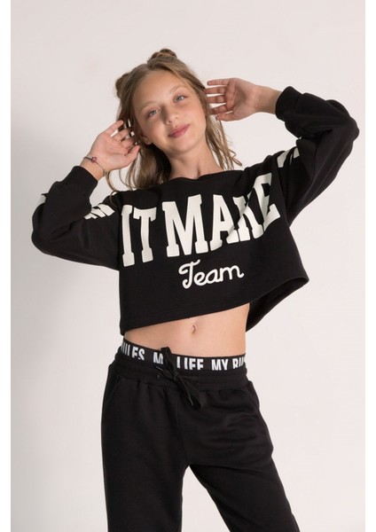 10-15 Yaş Kız Çocuk Crop Sweat ve Eşofman Altı 3'lü Takım fiyatları