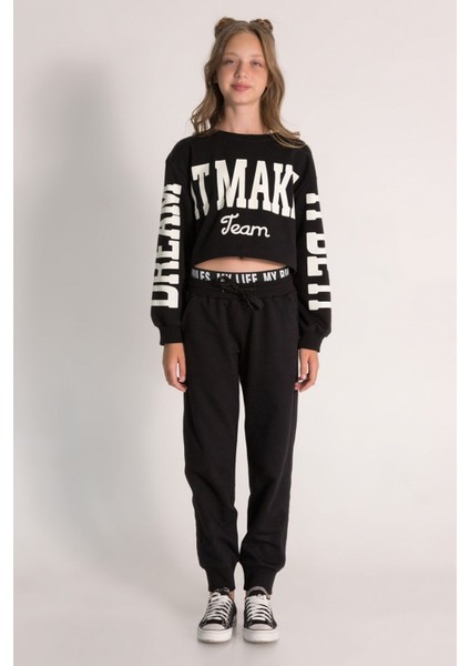 10-15 Yaş Kız Çocuk Crop Sweat ve Eşofman Altı 3'lü Takım modelleri