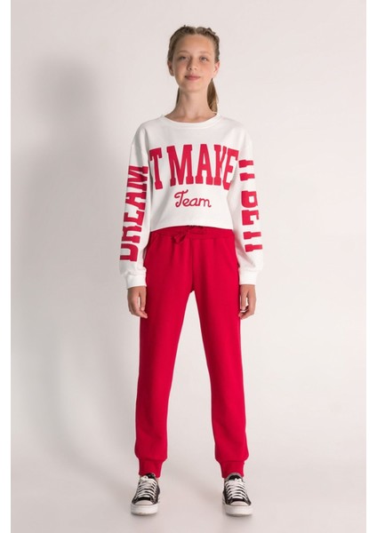 10-15 Yaş Kız Çocuk Crop Sweat ve Eşofman Altı 3'lü Takım