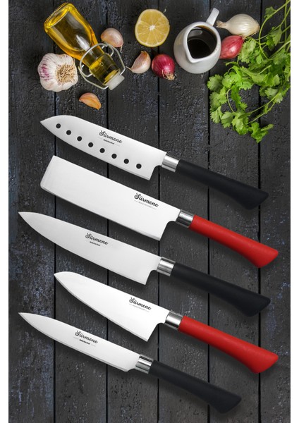 Colours 5 Parça Sürmene Şef Bıçağı Seti Profesyonel Santoku Suşi Nakiri Günlük Kullanım Çok Amaçlı Bıçak Seti