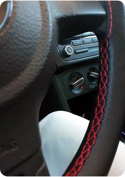 Dikişli Direksiyon Kılıfı Damarlı Deri Kırmızı Yüzük Kırmızı Dikişli Vw Crafter Için Ip Iğne Dahil fırsatları