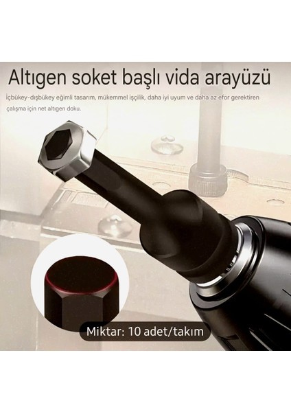 8 Parça 1/2" Allen Anahtar Seti Matkap Uçları Dayanıklı Krom Molibden Çelik Endüstriyel Aletler