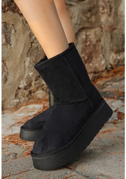 Içi Kürklü Günlük Uzun Bot Süet Siyah Topuk Boyu 4 cm indirimleri