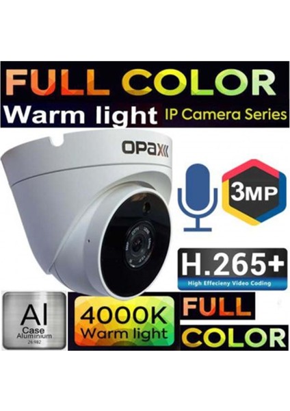 -1982W Sesli Ip 3mp H.265+ 3 Warm Lıght Full Color 3.6mm Lens Metal Dome Camera