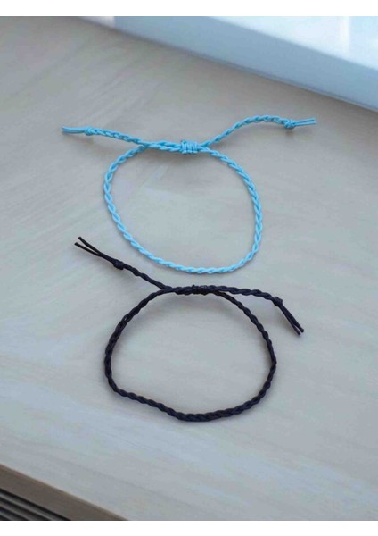 Ikili Suç Ortağı Ip Örgü Bileklik (Mavi - Siyah)
