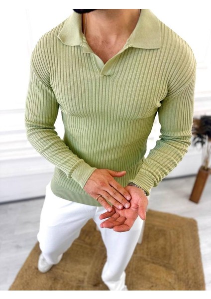 Kazak Slim Fit Polo Yaka Fitilli Yumuşak Dokulu Tüylenmez Sweatshirt