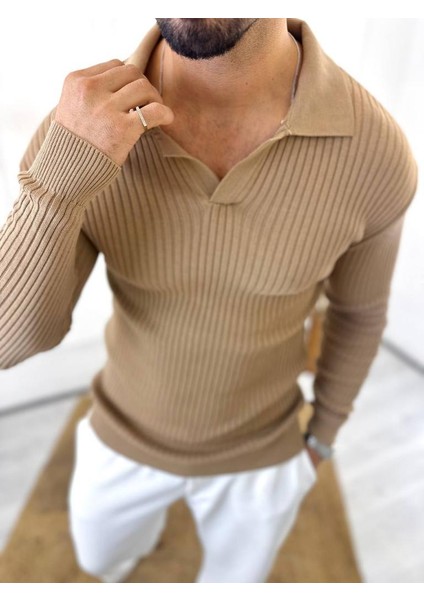 Kazak Slim Fit Polo Yaka Fitilli Yumuşak Dokulu Tüylenmez Sweatshirt modelleri
