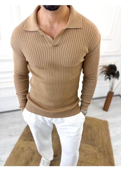 Kazak Slim Fit Polo Yaka Fitilli Yumuşak Dokulu Tüylenmez Sweatshirt indirimleri