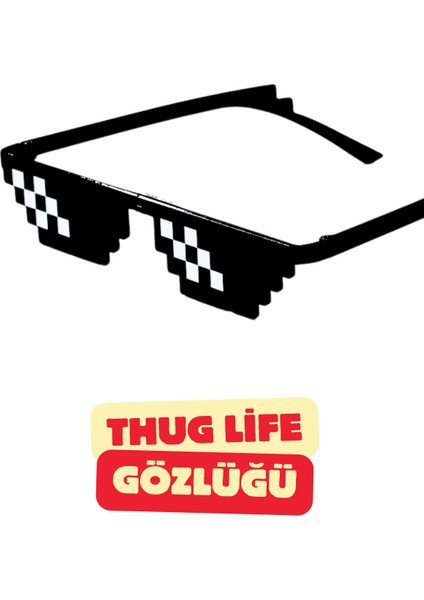 Thug Life Güneş Gözlüğü Siyah Parti Piksel Tasarımlı Eğlenceli Gözlük