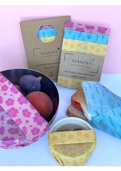 Balmumu Gıda Saklama & Sarma Bezi - 3 Parça Çiçek Seti ( 20X20/25X25/34X34 cm )