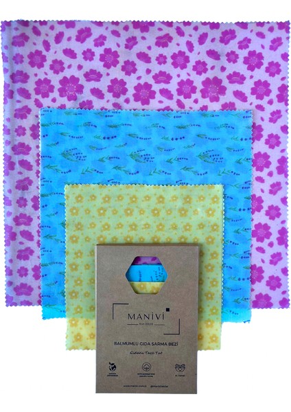 Balmumu Gıda Saklama & Sarma Bezi - 3 Parça Çiçek Seti ( 20X20/25X25/34X34 cm ) modelleri