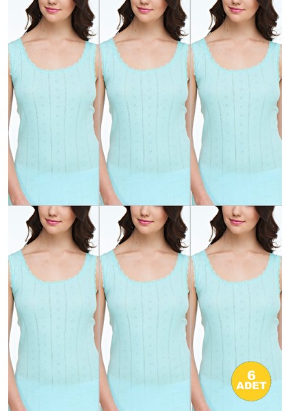 Kadın Renkli Geniş Askılı Jakarlı Atlet 6'lı Paket