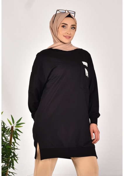 10597 Puane Iki Iplik Kumaş Cep ve Yazı Detaylı Sweatshirt modelleri