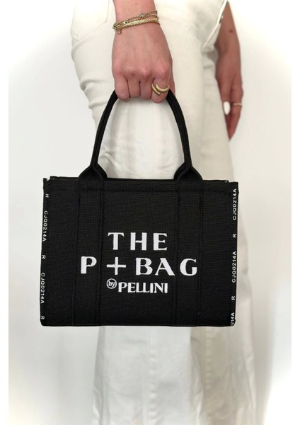 The P Bag El ve Omuz Küçük Çanta Siyah Çizgili