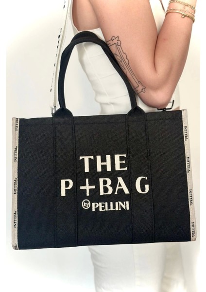 The P+Bag El ve Omuz Büyük Çanta Siyah Krem Çizgili fiyatları