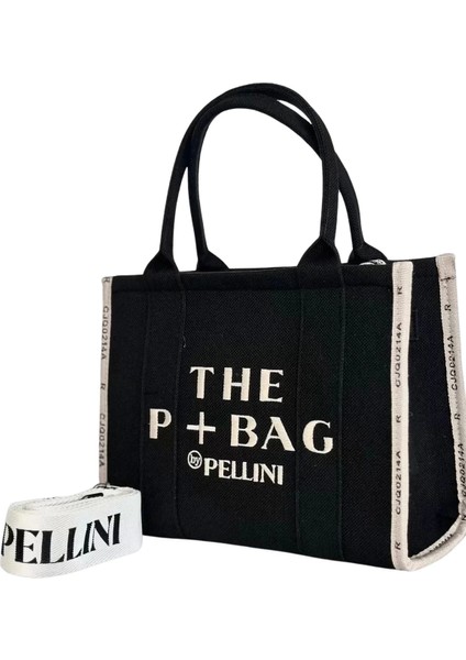 The P+Bag El ve Omuz Büyük Çanta Siyah Krem Çizgili modelleri