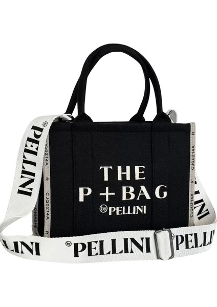 The P+Bag El ve Omuz Büyük Çanta Siyah Krem Çizgili fırsatları